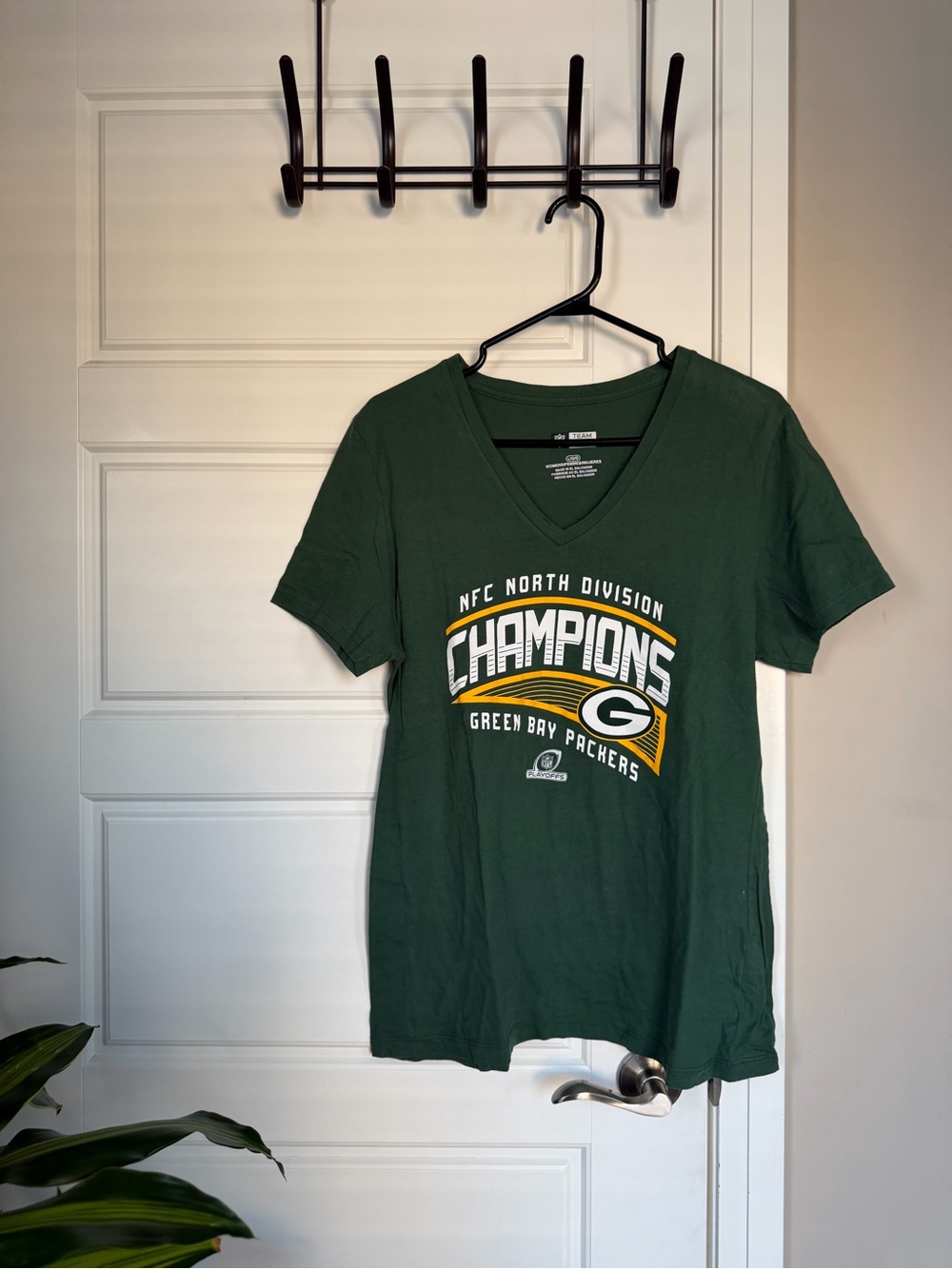 NFL Green Bay Packers Women's Green V-Neck Tee with Yellow & White Logo